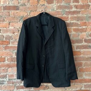 Yohji Yamamoto black linen relaxed fit blazer jacket